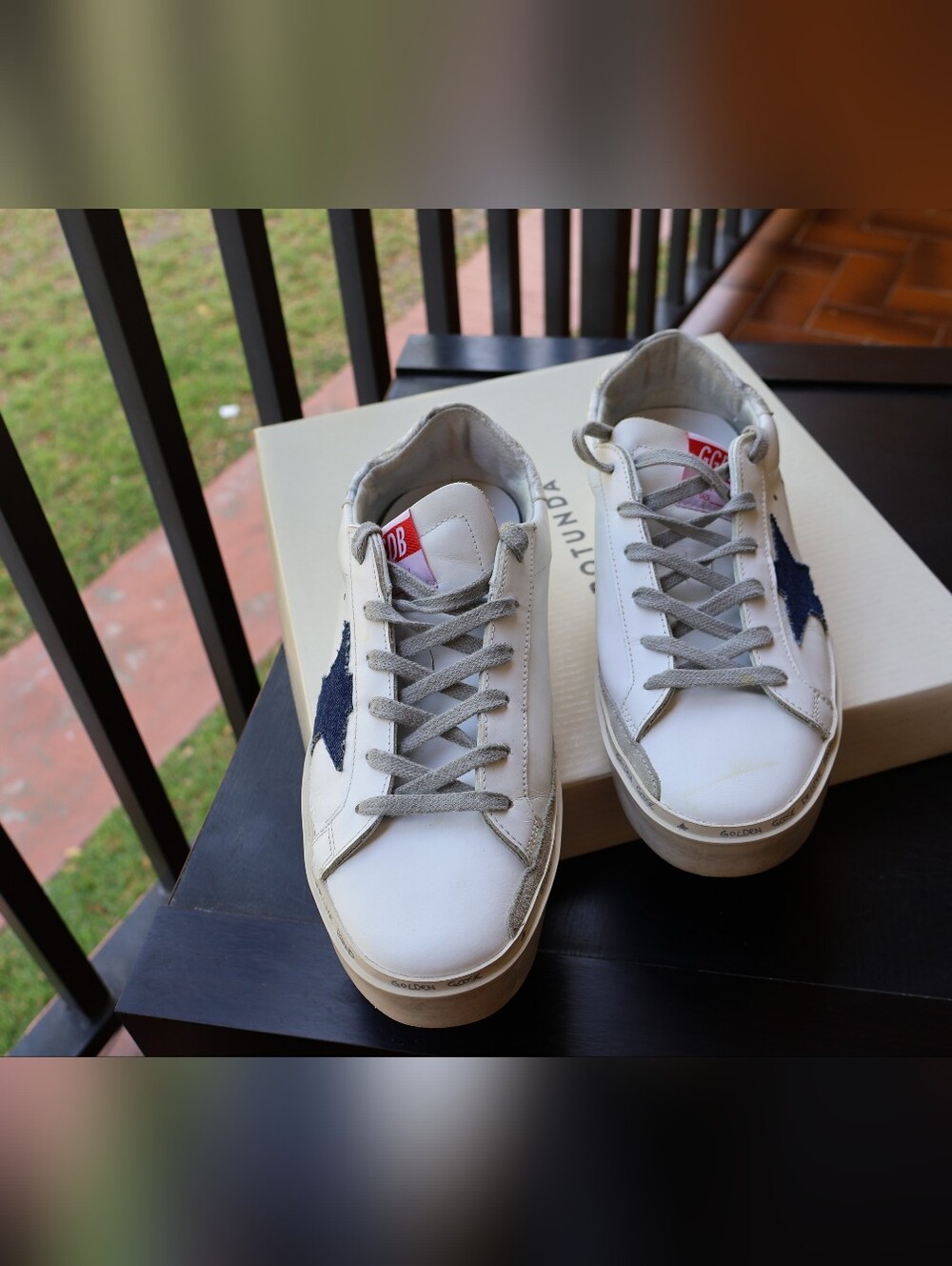 Golden Goose Hi Star Sneakers White Leather Navy Star Pink Tab Size 39 EU 8.5 US - Picture 10 of 17